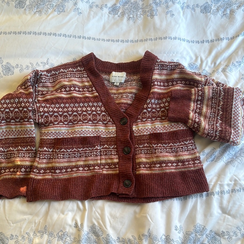 Maroon Patterned Cardigan